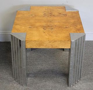 Art Deco Oak Cocktail Table with Steel Inlay.