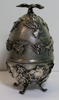 SILVER. Large 19th C Russian Silver Hunting Egg.