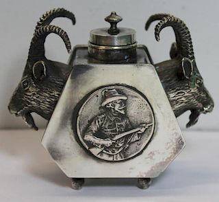 SILVER. Late 19th C Russian Silver Hunting Inkwell