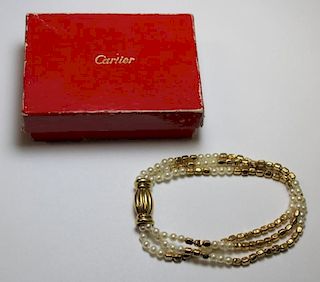 CARTIER. Cartier 18kt Gold and Pearl Bracelet.