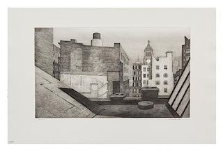 Armin Landeck, (American, 1905-1984), Rooftops, 14th Street, 1946