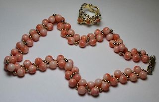 JEWELRY. Coral and 14kt Gold Jewelry Grouping.
