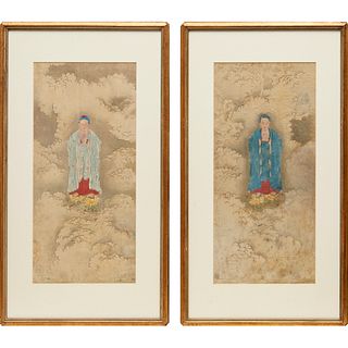 Pair antique Buddhist paintings