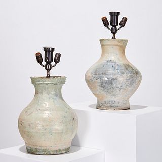 (2) Han Dynasty style Hu vases converted to lamps