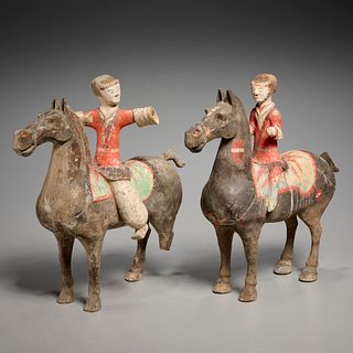 Pair Han style terracotta horses and rider