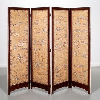 Chinese embroidered four-panel floor screen