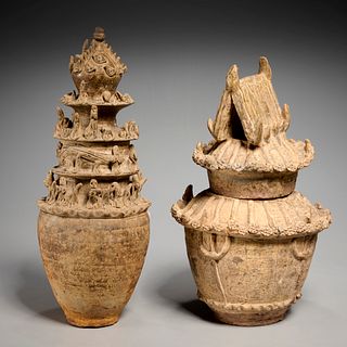 (2) Chinese Song style terracotta funerary urns