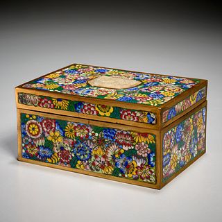 Chinese cloisonne box with white jade mount