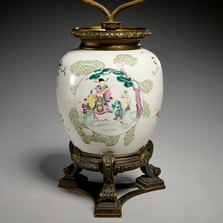 Chinese famille rose jar mounted as lamp