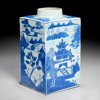 Chinese blue & white porcelain tea canister
