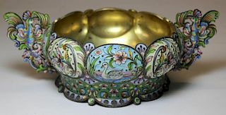 SILVER. Russian Silver Gilt and Enamel Bowl with