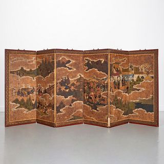 Nice Japanese six-panel painted screen