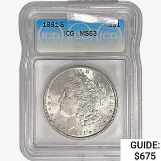 1891-S Morgan Silver Dollar ICG MS63 