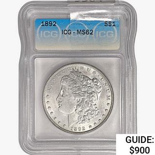 1892 Morgan Silver Dollar ICG MS62 