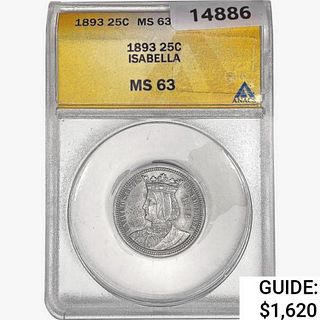 1893 Isabella Silver Quarter ANACS MS63 