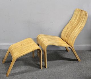 Contemporary Bentwood Lounge Chair and Ottoman.