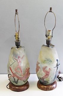 Pair of Midcentury Murano Scavo Glass Lamps.
