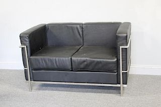 Le Corbusier LC2 Style Sofa in Black Leather.