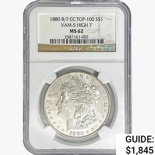 1880 8/7 CC Morgan Silver Dollar NGC MS62 VAM-5 Hi
