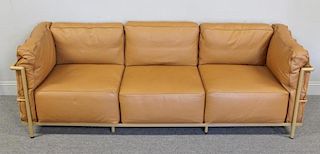 After Le Corbusier Tan Leather LC2 Style Sofa.
