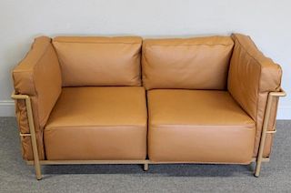 After Le Corbusier Tan Leather LC2 Style Settee.