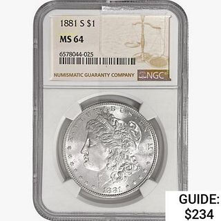 1881-S Morgan Silver Dollar NGC MS64 