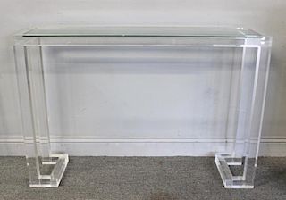 Quality Thick Lucite Console Table with Glass Top.