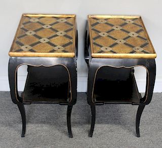 Pair of Asian Modern Gilt & Lacquered Side Tables.