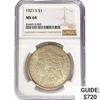 1921-S Morgan Silver Dollar NGC MS64 