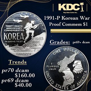 Proof 1991-P Korean War Modern Commem Dollar 1 Grades GEM++ Proof Deep Cameo
