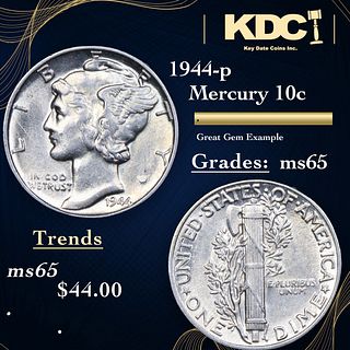 1944-p Mercury Dime 10c Grades GEM Unc