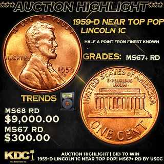 ***Auction Highlight*** 1959-d Lincoln Cent Near Top Pop! 1c Graded GEM++ RD By USCG (fc)