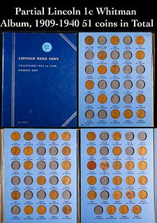 Partial Lincoln 1c Whitman Album, 1909-1940 51 coins in Total
