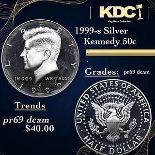 Proof 1999-s Silver Kennedy Half Dollar 50c Graded pr69+ dcam BY SEGS