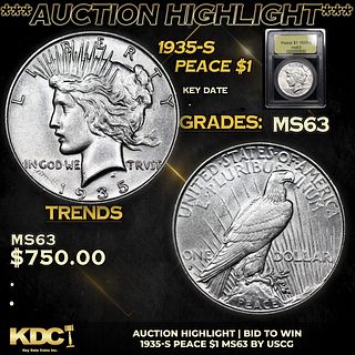 ***Auction Highlight*** 1935-s Peace Dollar 1 Graded Select Unc By USCG (fc)