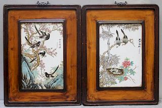 Pair of Chinese Plaques with Birds.