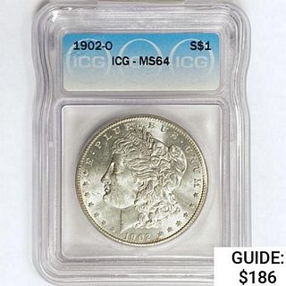 1902-O Morgan Silver Dollar ICG MS64 