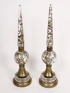 Pair of Brass and Gilt Acrylic Hand Painted Spires