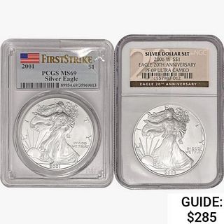 [2] 2001 & 2006 Silver Eagle PCGS/NGC PF/MS69 W/ U