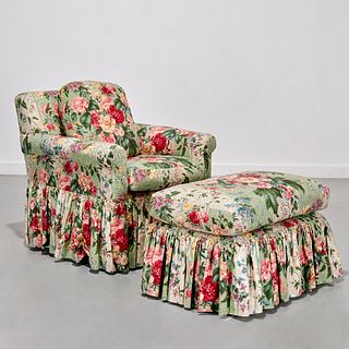 Custom chintz lounge chair & ottoman