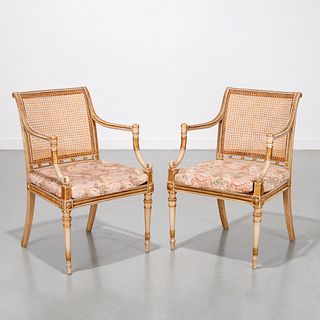 Pair Regency gilt and gray painted armchairs