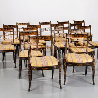Nice set (16) Regency Chinoiserie dining chairs