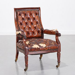 William IV leather and rosewood library chair