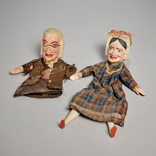 Antique carved and painted Punch & Judy puppets