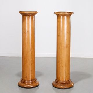 Pair Georgian waxed pine column pedestals