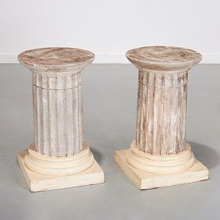 Pair antique Neoclassical painted column pedestals