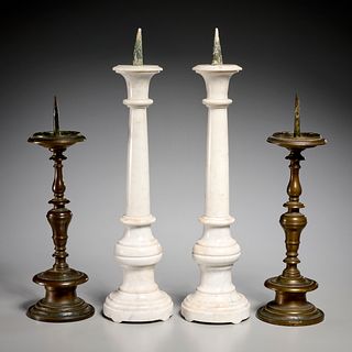 (2) Pairs Continental marble, bronze candlesticks