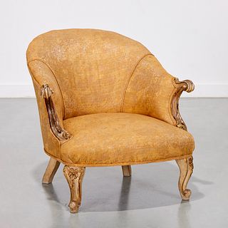 Louis XV style boudoir chair, Fortuny fabric