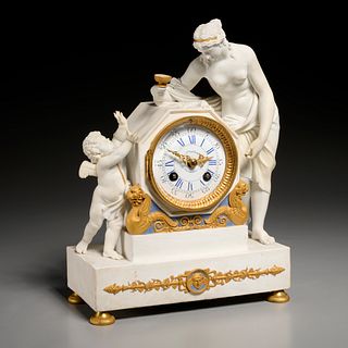 J.E. Caldwell parcel gilt white bisque table clock