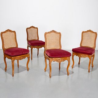 Set (4) Louis XV beechwood dining chairs, signed